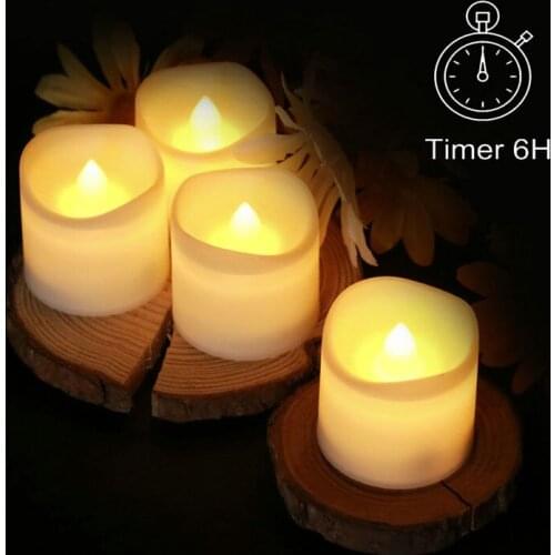 Battery operated LED Candle Flameless Flicker wavy TeaLight W/Timer(6 hrs On/18 hrs Off) Wedding Xmas Home Bar Decor-Warm white