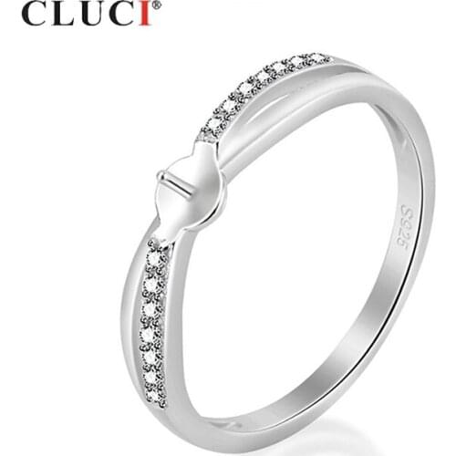 CLUCI Silver 925 Zircon Ring Fashion Female Jewelry 925 Sterling Silver Finger Pearl Ring Mounting Women Rings SR1078SB