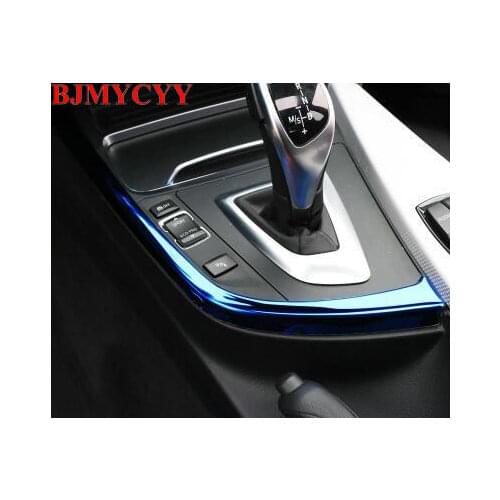 BJMYCYY Car styling Gear Shift panel decorative strip cover sticker trim For BMW F30 3 4 series 3 series GT interior Accessories