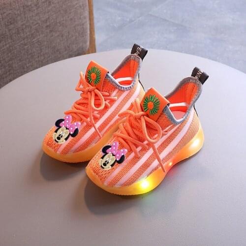 Disney childrens cartoon Minnie Mickey Mouse boys and girls non-slip soft sole casual shoes sports shoes LED student running