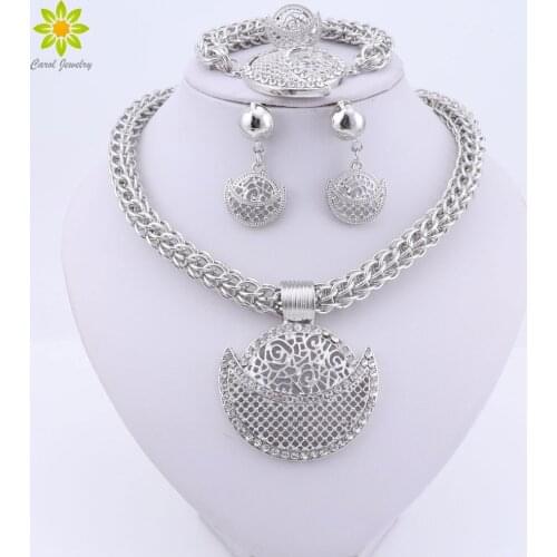 Dubai Silver Plated Jewelry Sets Nigerian Wedding Women Accessories Jewelry Set Fashion African Beads Necklace Earrings Set