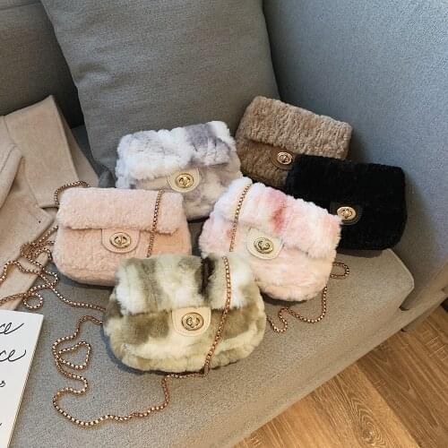 Elegant Female Plush Flap Bag Soft Woolen Plush Women Bag Chain Shoulder Messenger Bag Simple Square bag