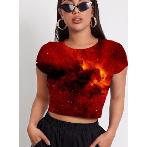 3d Tshirt Galaxy T-shirt Women Nebula Funny T shirts Space Tshirt Printed Red Tshirts Casual Womens Clothing Summer Short Slim