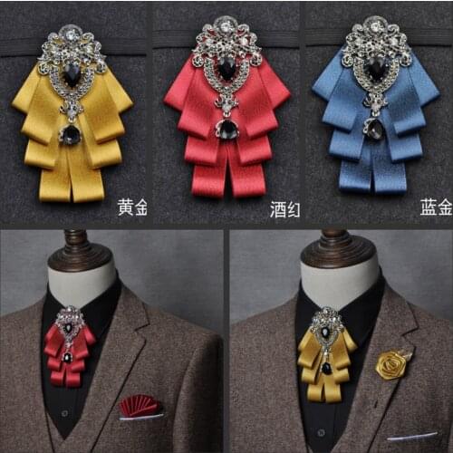 Luxury Black Rhinestone Handmade Bow Tie Mens Wedding Groomsman High-end British Boy Business Suit Shirt Bowtie Set