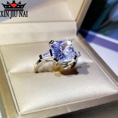 Hot style inlaid heart and arrow square diamond princess ring 18k rose gold and silver plated in Europe and America