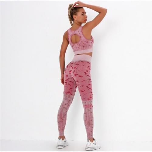 Seamless Yoga Set Womens Tracksuit Gym Clothing Fitness High Waist Leggings+Sport Bra Camouflage Sports Suits