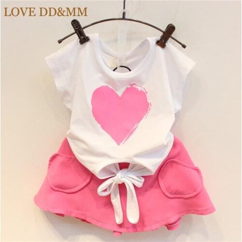 LOVE DD&MM Girls Clothing Sets Lovely Peach Lace T-shirt + Petal Skirt Sets Childrens Simple And Comfortable Suit