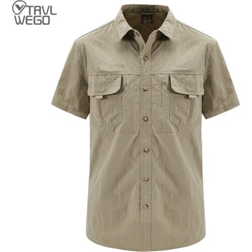 TRVLWEGO Mens Quick Dry Shirt Waterproof Outdoor Hiking Shirt Tactical Short Sleeve Shirt Male Combat Hunting Shirts