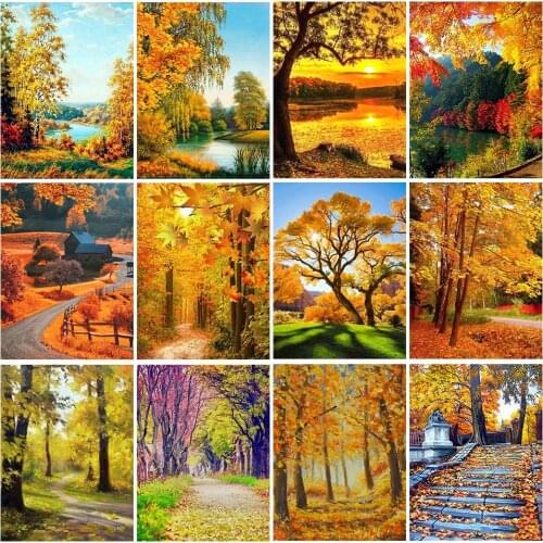 5D DIY Diamond Painting Autumn Landscape Cross Stitch Kit Full Drill Embroidery Mosaic Nature Picture of Rhinestones Home Decor