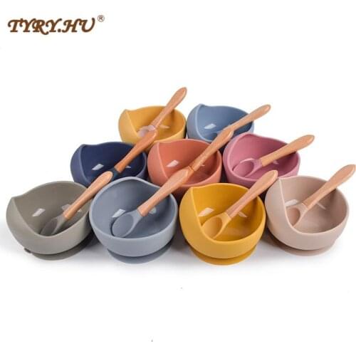 TYRY.HU Food Grade Silicone Baby Feeding Set Baby Bowl Waterproof Non-Slip BPA Free Silicone Portable Tableware with Suction Cup