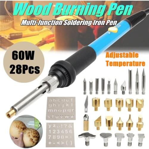 28Pcs/Set 110V 60W Electric Soldering Iron Tools Set Wood Burning Pyrography Engrave Solder Tool Kit Brass With Tips US Plug