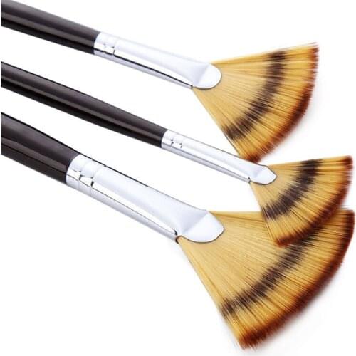 3Pcs/Set Kids Student fan shap Gouache Painting Pen Nylon Hair Wooden Handle Paint Brush set Drawing Art Supplies