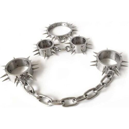 Stainless Steel Slave Collar Handcuffs Ankle Cuffs 3pcs/Set Adult Games Restraints Sex Toys For Couples BDSM Bondage Torture