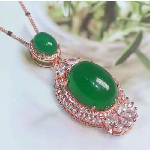 Natural chalcedony luxury style bare stone 925 silver inlaid female style pendant