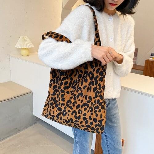 2020 New Winter Large Womens Bag Corduroy Shoulder Bag Leopard Zebra Pattern Handbag Large Capacity Female Warm Soft Tote Bags