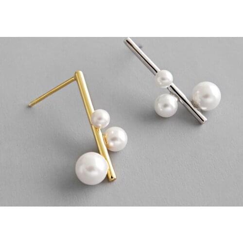 New S925 Silver Color Earrings Geometric Beads Earrings Simple Temperament Niche Geometry Lady Earrings Silver Color Jewelry