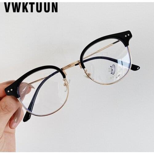 VWKTUUN Anti Blue Light Glasses For Women Men TR90 Myopia Eye Glasses Frame Blue Light Blocking Glasses Rivet Half Frame Glasses