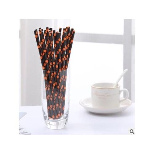 Hallowmas Disposable Dringking Straws Degradable Ktaft Paper Yellow Black Holiday Drinking Supplies for Party Decoration Pack