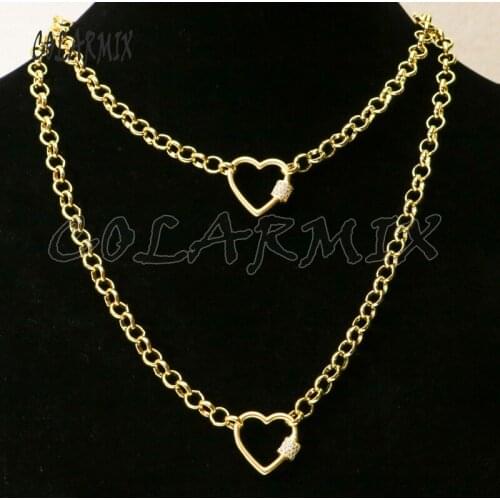 5strands Heart bolt necklace Love pendants big link chain necklace cubic zircon pendants accessories for women 50251