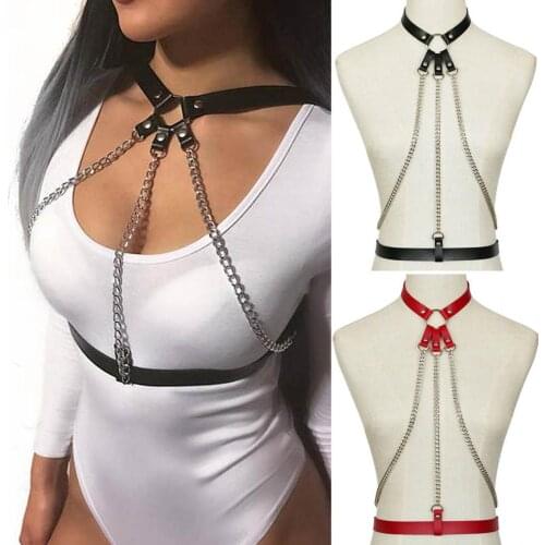 Punk PU Leather Harness Belts Bondage Cage Gothic Chain Body Necklace Women Cosplay Festival Torques Jewelry