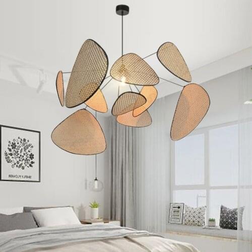 Simplicity Chandelier Southeast Asia Living Room Lighting Dining Room Chandelier Creative Leaf Grid Rural Hand Made Rattan Lamp