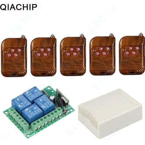 QIACHIP 433 Mhz RF Transmitter Remote Control + Wireless 433Mhz DC 12V 4 CH Remote Control Switch RF Relay Receiver Module DIY