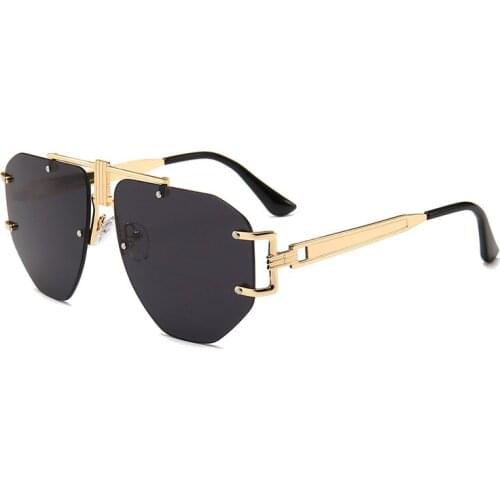 Oversized Frameless Sunglasses Women Metal Frame 2019 Brown Gold Black Punk Sun Glasses for Men Retro Uv400 Pilot Clear Lens NX
