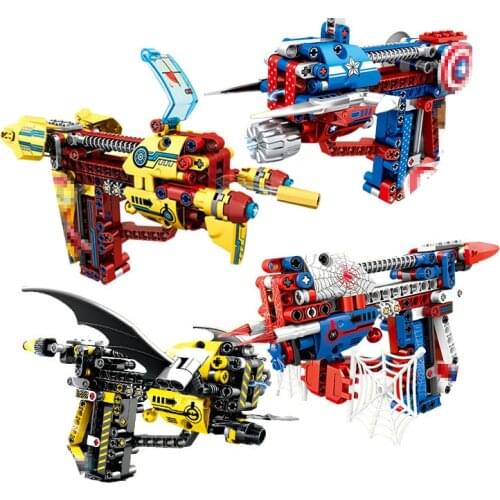 DIY Technology Building Blocks Toy Gun Assembly Toy Brain Shooting Game Model Can Fire Bullets with Instruction Book Compatible