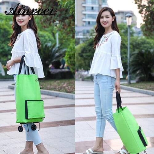 Ainvoev New Wheel Shopping Bag Portable Tug Oxford Cloth Bag Household Supermarket Shopping Cart Vegetables Food Trolley Bag