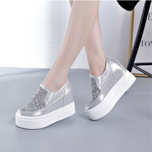 Wedge High Heels Platform Sneakers Shoes for Women Loafers Big Platform Shoes Shine Sequin Woman Vulcanize Shoes Womens Heels