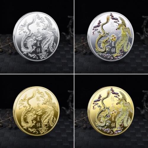 Good Luck To You Chinese Fu Koi Commemorative Coin Color Carp Medal Gold and Silver Coin Embossed Metal Craft Badge Gift