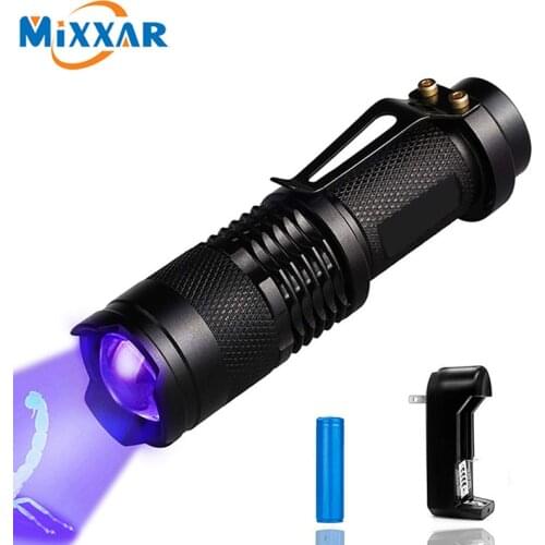 Dropshipping Mini Zoomable 3 Modes Scorpion 395nm UV LED Flashlight Ultraviolet Torch Money Detector Pet Urine Stains Detecto