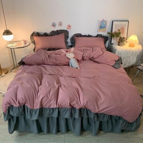 Princess Style Bedding Set Solid Color Ruffles Duvet Cover Sets Home Cozy Quilt Covers Flat Bed Sheet With Pillowcase Bedroom