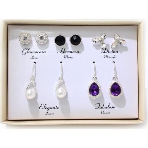 Top Quality 2019 New Arrivals Fashion Jewelry Silver Plated Purple Crystal WaterDrop Flowers Earrings Set For Women With Box