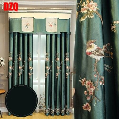 New Chinese Imitation Silk Chinese Style Classical Embroidery Bird Curtain Living Room Bedroom Balcony Curtain