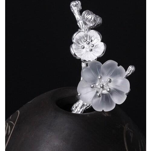 Crystal Plum Flower Brooches Simple 925 Sterling Silver Jewelry For Women Vintage Style Lady Exquisite Brooches