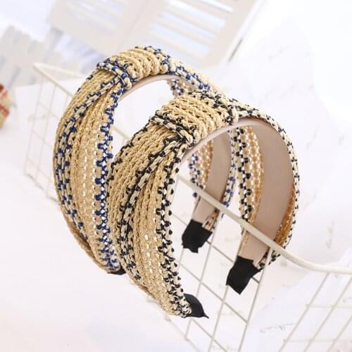 2020 Vintage Straw Weave Braided Hair Band Women Headband Bezel Girls Hair Accessories Hoop Hair Clips Hairband opaska do wlosow