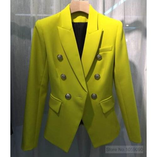 [ElfStyle] - Lemon Yellow Solid Color Double Breasted Blazer For Woman 2019ss Limited Color AAA CLASS