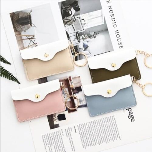 Multifunctional Pretty PU Leather Card Holder Keychain Bus Bank Card Case Card Organizer Bag Students Card Holder Stationery