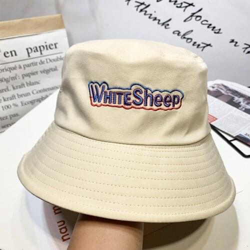 White Sheep Embroidery Double-sided Cotton Men Bucket Hat Casual Wild Women Basin Hat Fisherman Hats Outdoor Shade Accessories