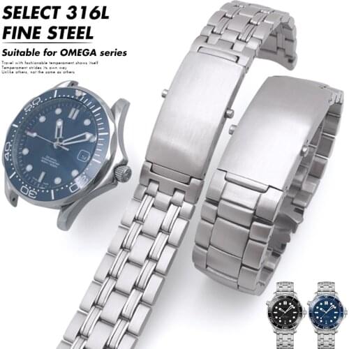 20mm 316L Silver Stainless Steel Watch Strap for Omega New Seamaster 300 Speedmaster Planet Ocean Watch Band for Men Bracelet