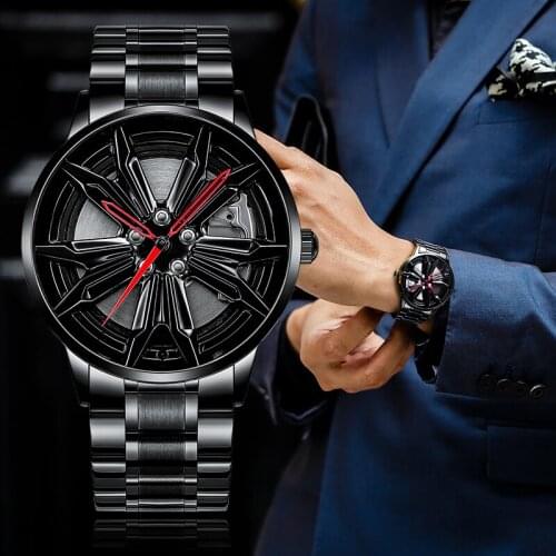 NEKTOM Car Wheel Rim Hub Watches Men Custom Design Sport Car Rim Hub Men Watch Stainless Steel Waterproof Creative Mens Watches