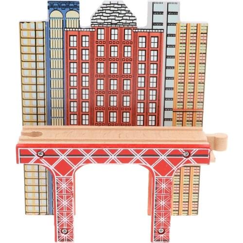 Wooden Railway Train Set Viaduct Building Accessories 3D Puzzle Early Developmental Toy for Kids