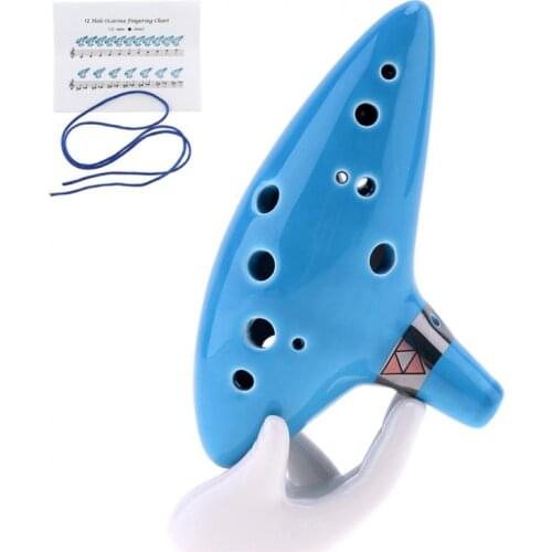 Ocarina Alto 12 Hole Ocarina Ceramic ToneC Flute Sky Blue Instrument with Neck Strap Cord and Music Book
