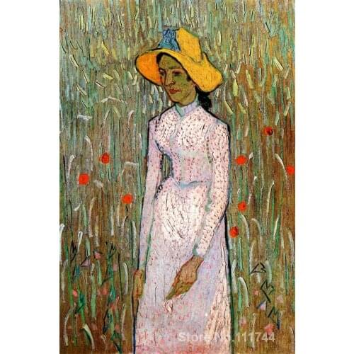 Wall art Young Girl Standing Against a Background of Wheat by Vincent Van Gogh paintings on canvas Handmade High quality
