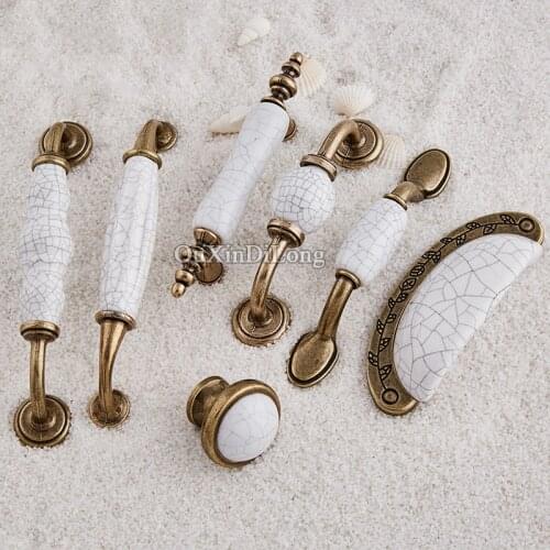Classic 10PCS European Antique Kitchen Door Furniture Handles Ceramic Crack Cupboard Drawer Wardrobe Cabinet Pulls Handles&Knobs