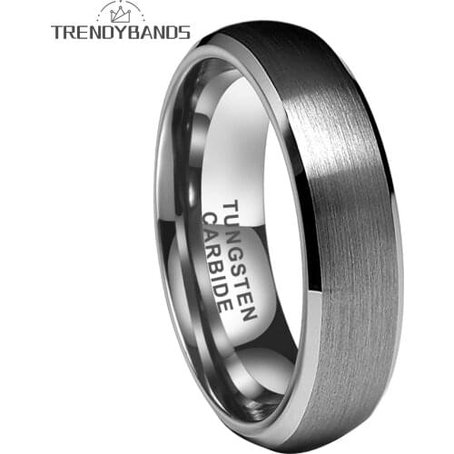 6MM Classic Jewelry Tungsten Carbide Rings Wedding Band For Men Women Domed Beveled Edges Brushed Finish Comfort Fit