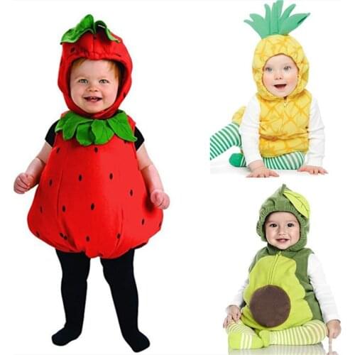 Halloween Baby Boy Girls Romper Fruit Party Cosplay Costume Birthday Gift Avocado Strawberry Velvet Jumpsuit Carnival Outfits