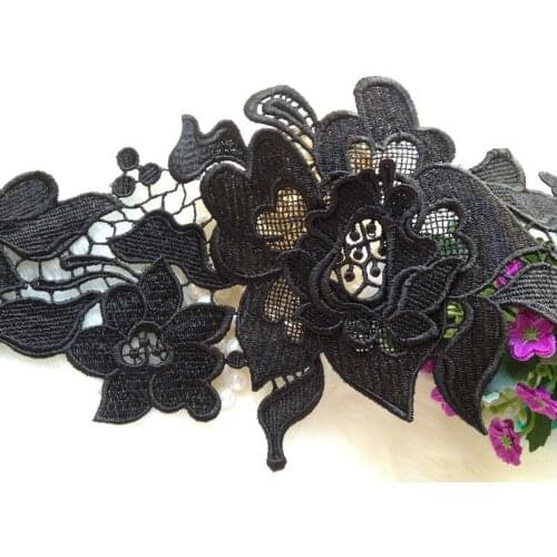 3 Yards Black Venice/Venise Lace Trim With Crochet Flower Wedding Fabric Lace 13cm Wide