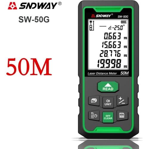 SNDWAY Laser 50m Distance Meter Digital Rangefinder Range Finder Tape Measure Electronic Measurement tool SW-50G